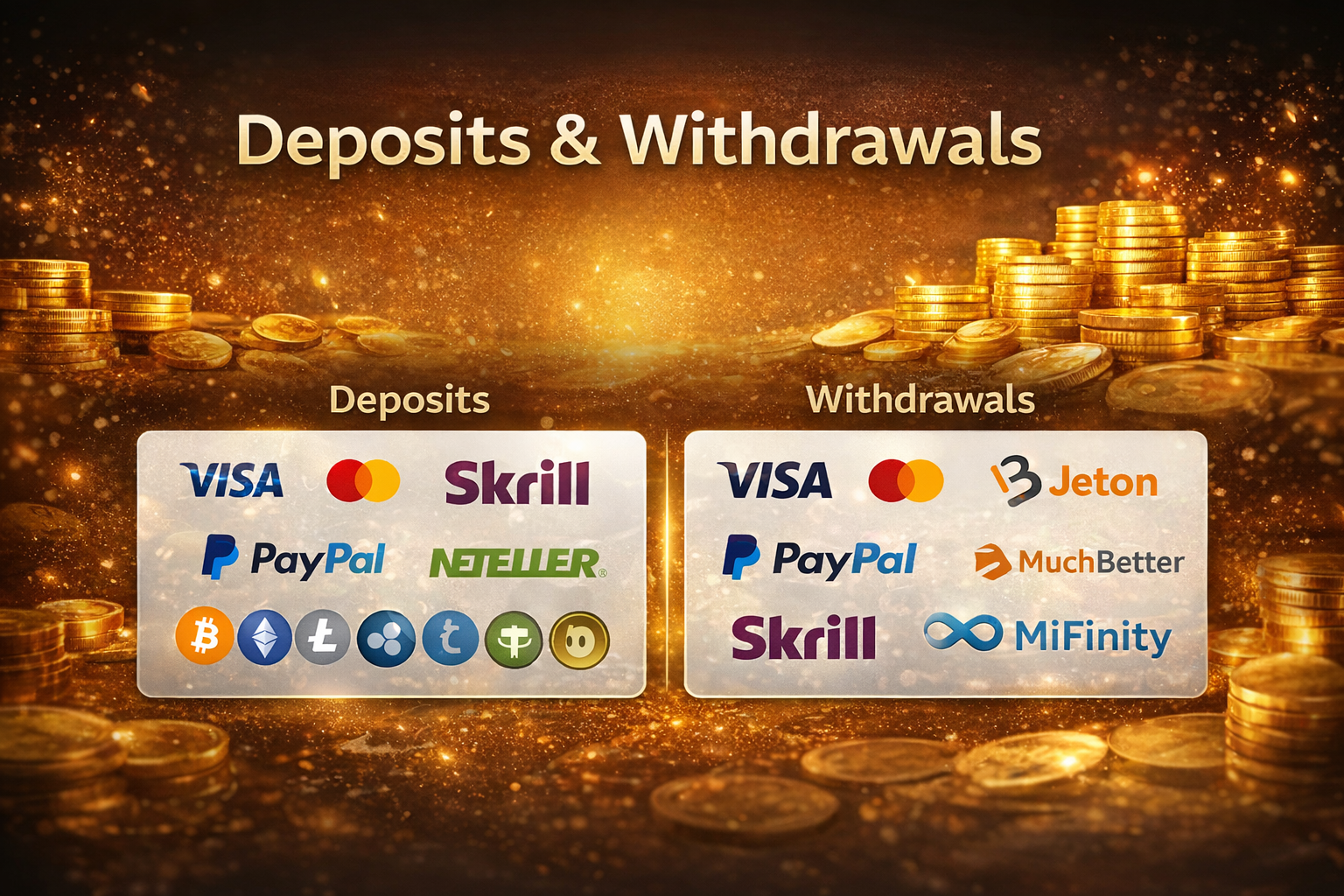 Casino Infinity deposit and withdrawal methods including cards, e-wallets and cryptocurrencies