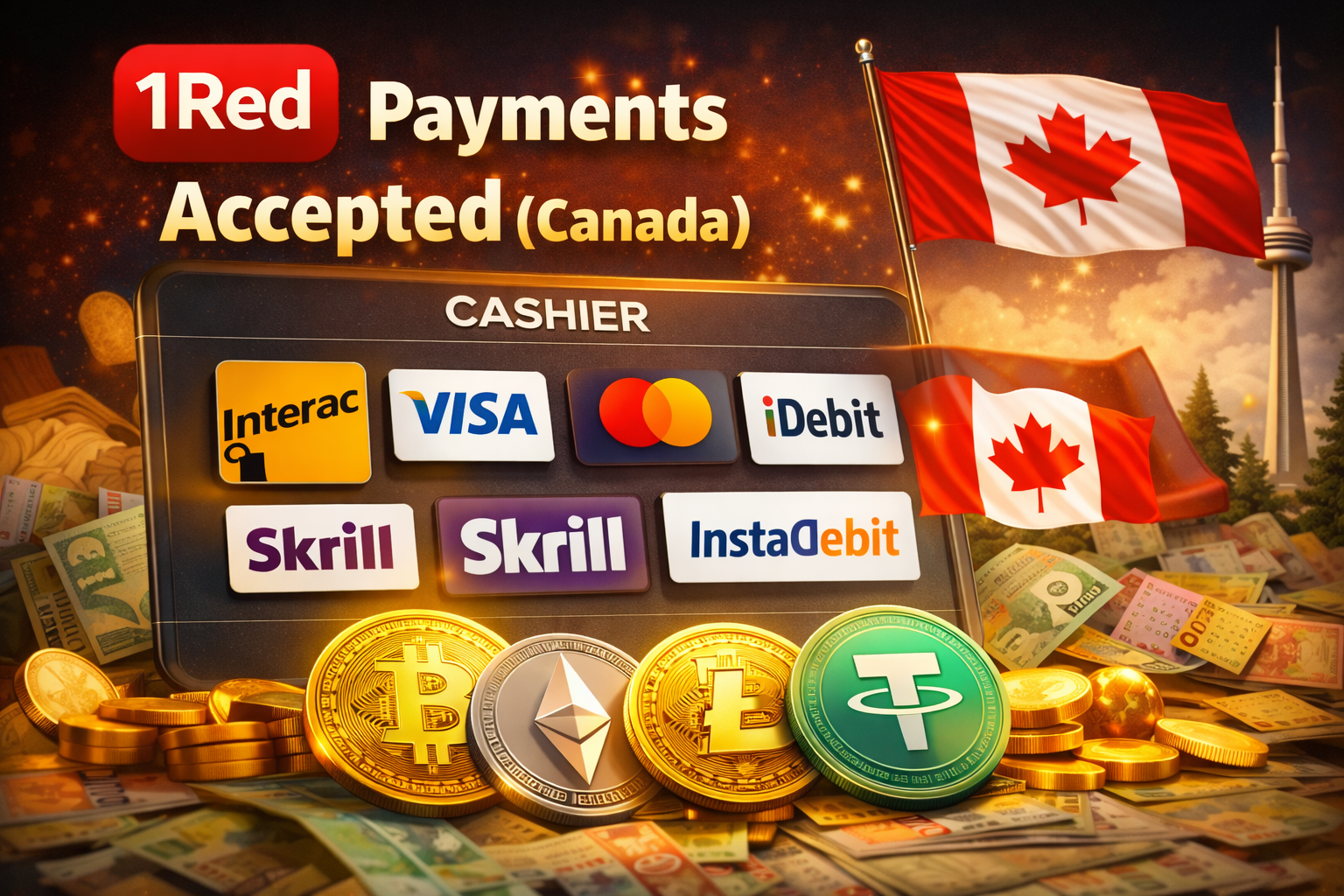 1Red Casino Canada payments – Interac, cards, e-wallets and crypto options