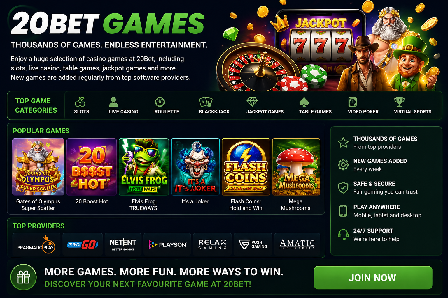 20bet Canada casino games and live casino