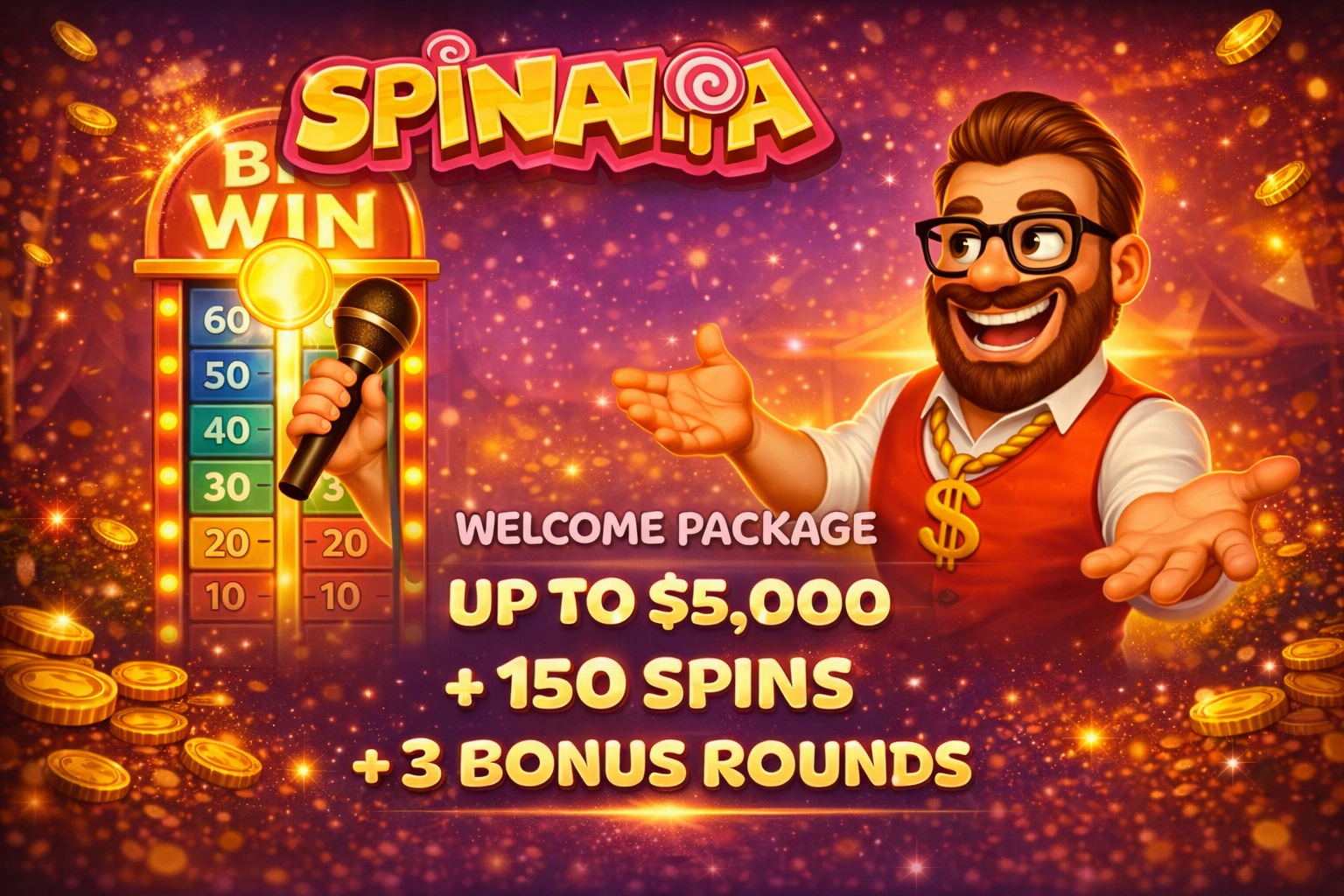 Spinania Casino Canada – Welcome Package up to CA$5,000 + 150 Spins + 3 Bonus Rounds