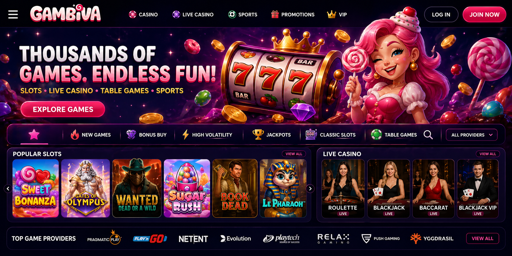 Gambiva Canada casino games and live casino