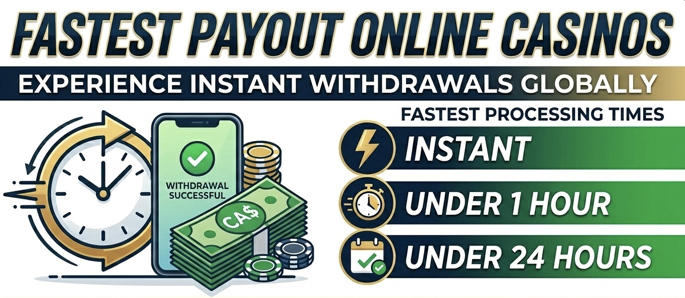 Infographic showing fastest payout online casinos in Canada with instant withdrawal times