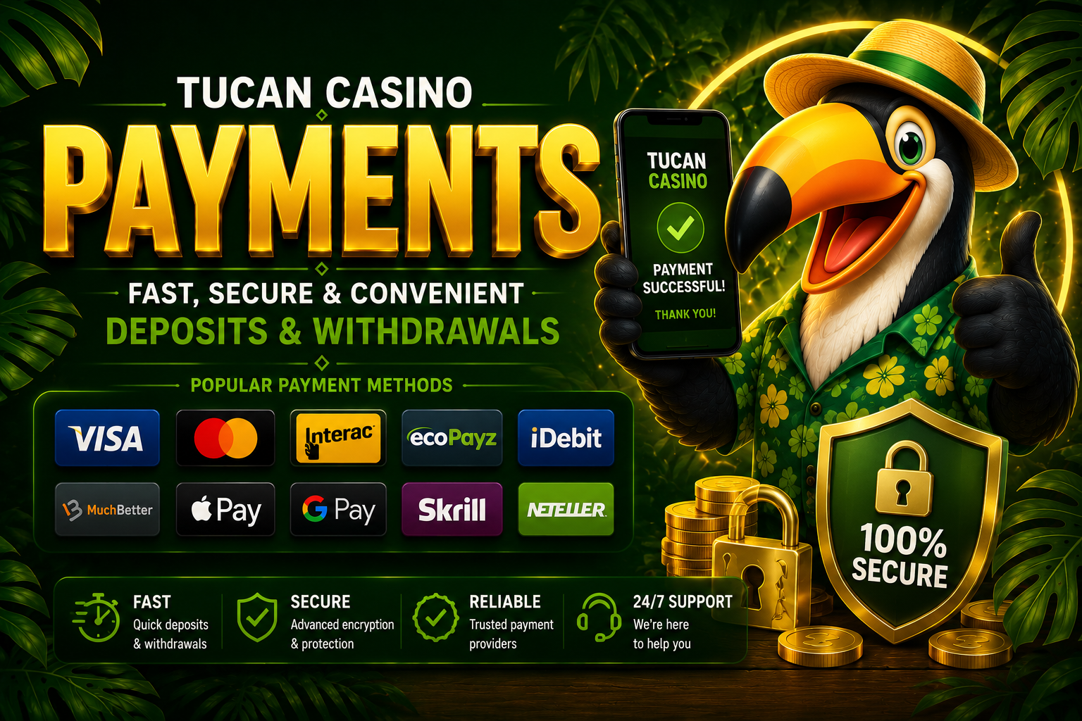 Tucan Casino payment methods – cards, e-wallets and 13+ cryptocurrencies