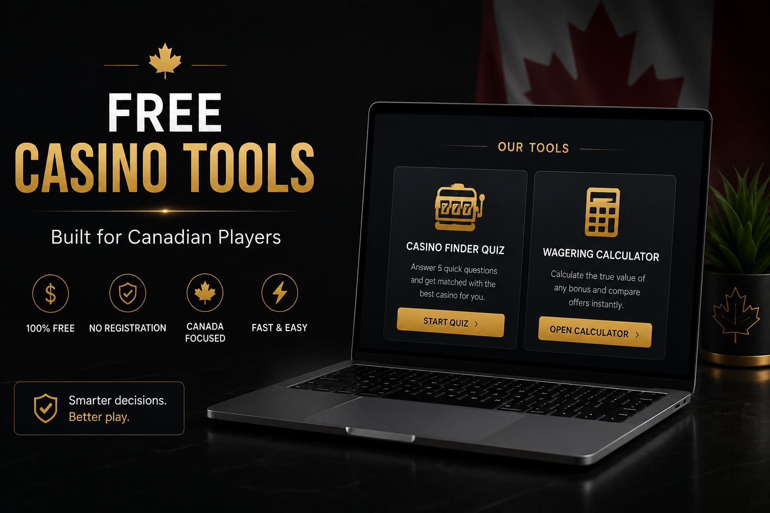 Free casino tools for Canadian players including casino finder quiz and wagering calculator
