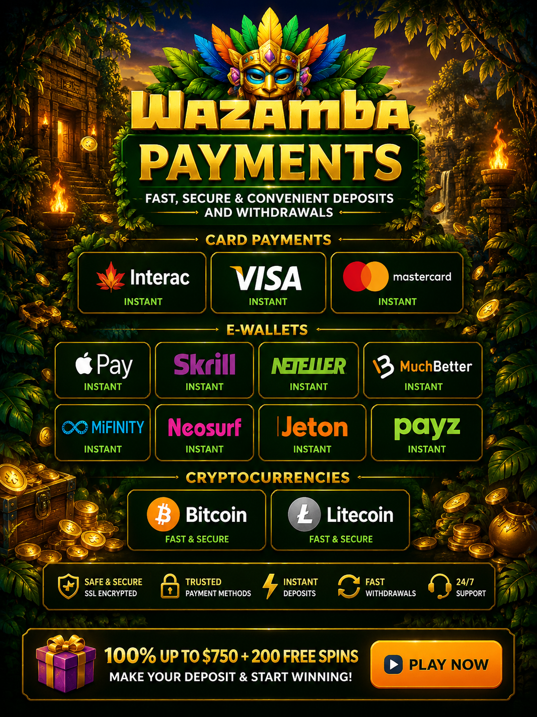 Wazamba Casino payment methods Canada