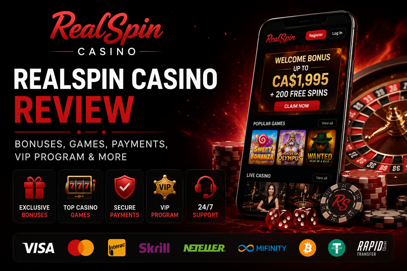 RealSpin Casino Canada Review 2026 – welcome bonus, sportsbook and payments