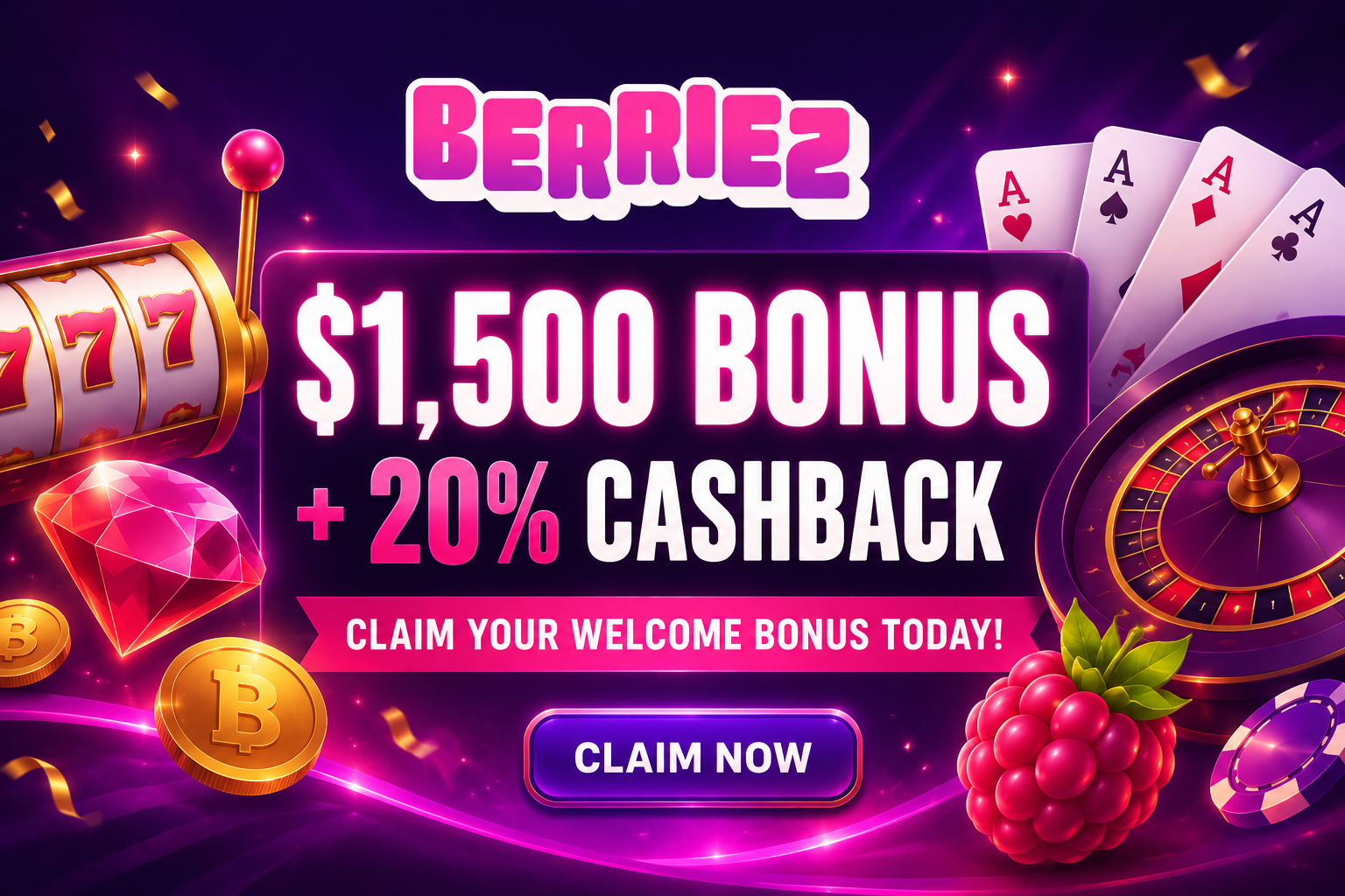 Berriez Casino Canada welcome bonus – 100% up to C$1,500 + Daily Cashback