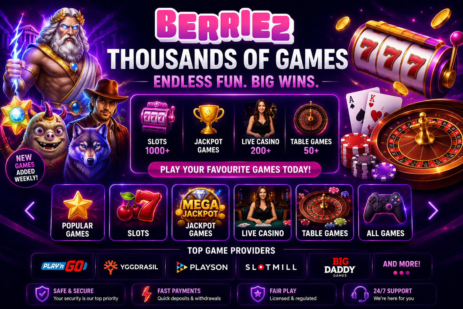Berriez Casino Canada games – slots, live casino, jackpots and table games