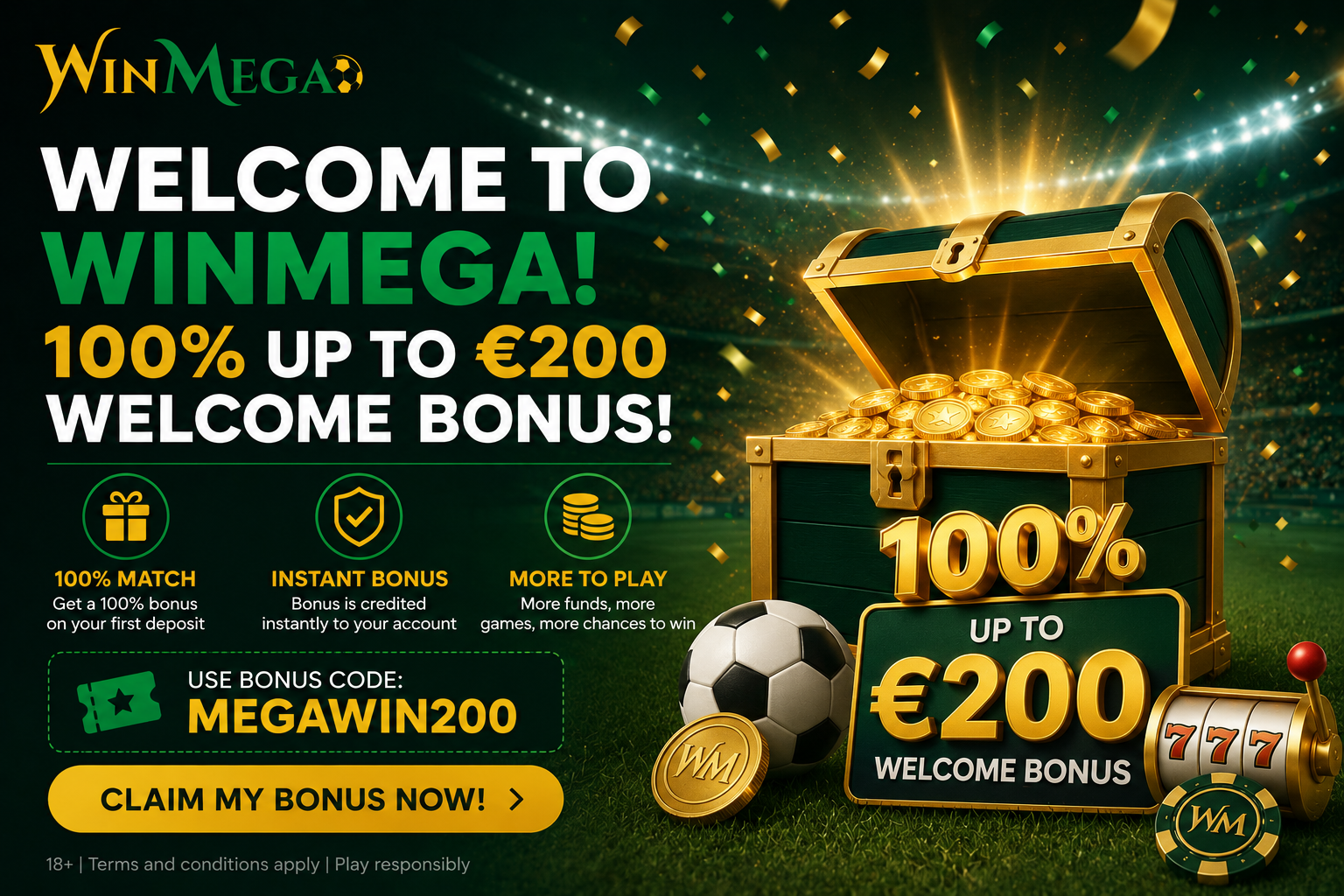 WinMega Casino – sports welcome bonus 100% up to €200