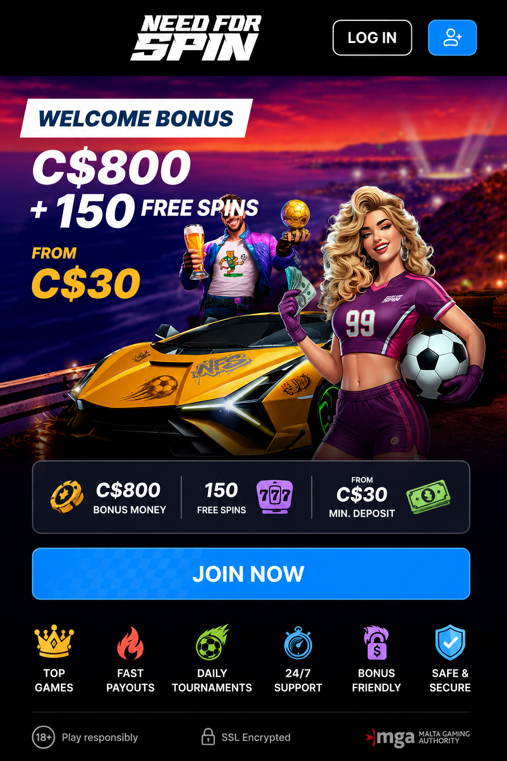 Need for Spin Casino Canada – welcome bonus up to C$3,300 + 400 Free Spins