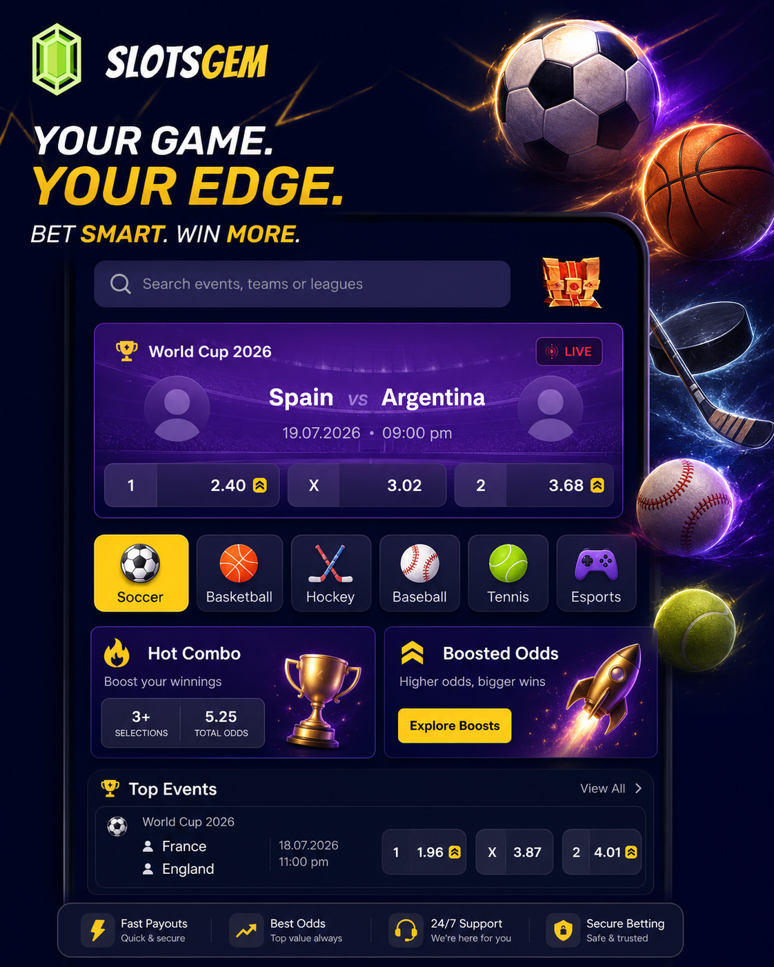 SlotsGem Casino Canada sportsbook – live betting, esports and boosted odds