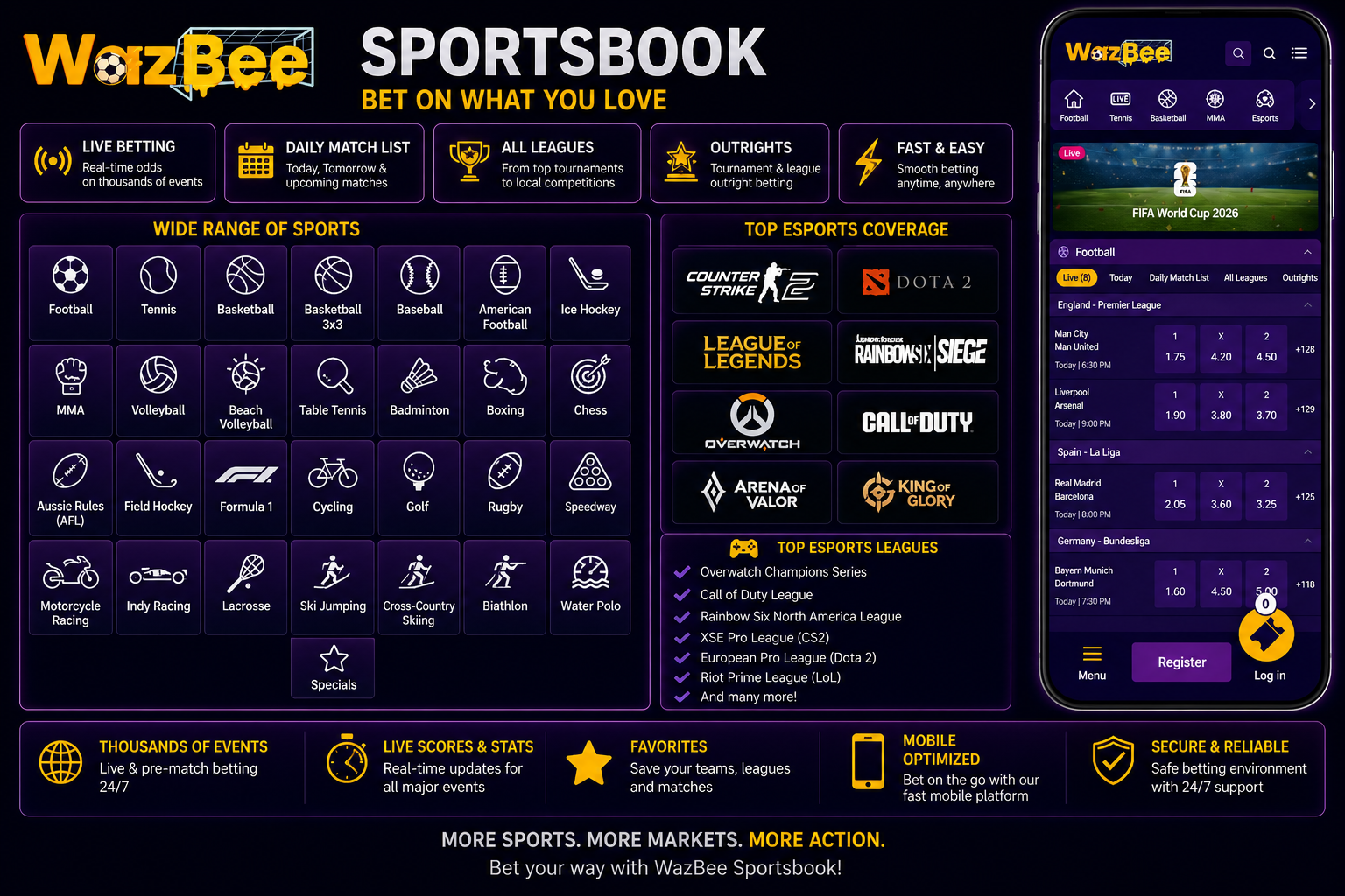 WazBee Casino Canada sportsbook – live betting, esports and major tournaments