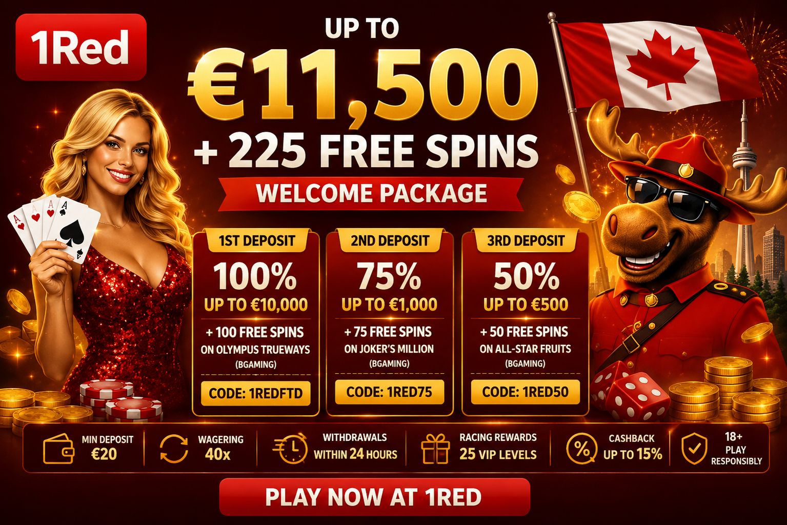 1Red Casino Canada welcome bonus
