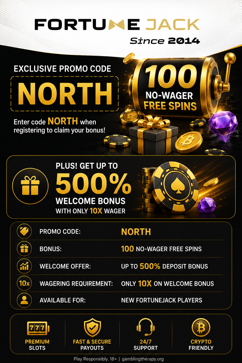 FortuneJack Canada – welcome bonus up to 500% across 4 deposit missions