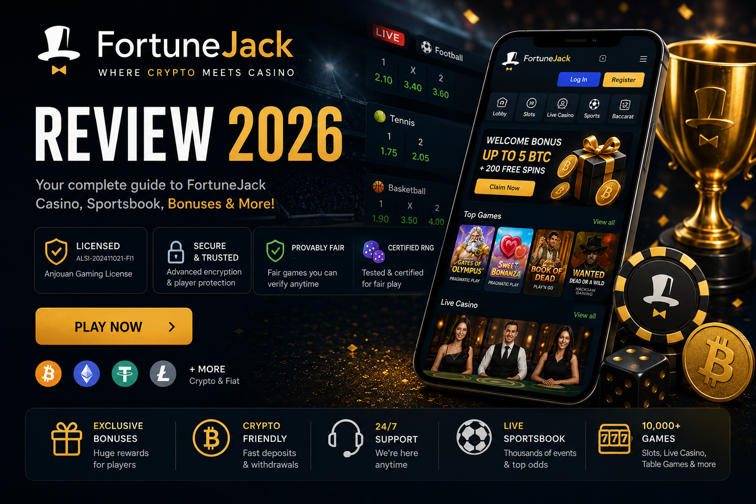 FortuneJack Canada Review 2026 – 500% welcome bonus, promo code NORTH and 10,000+ games