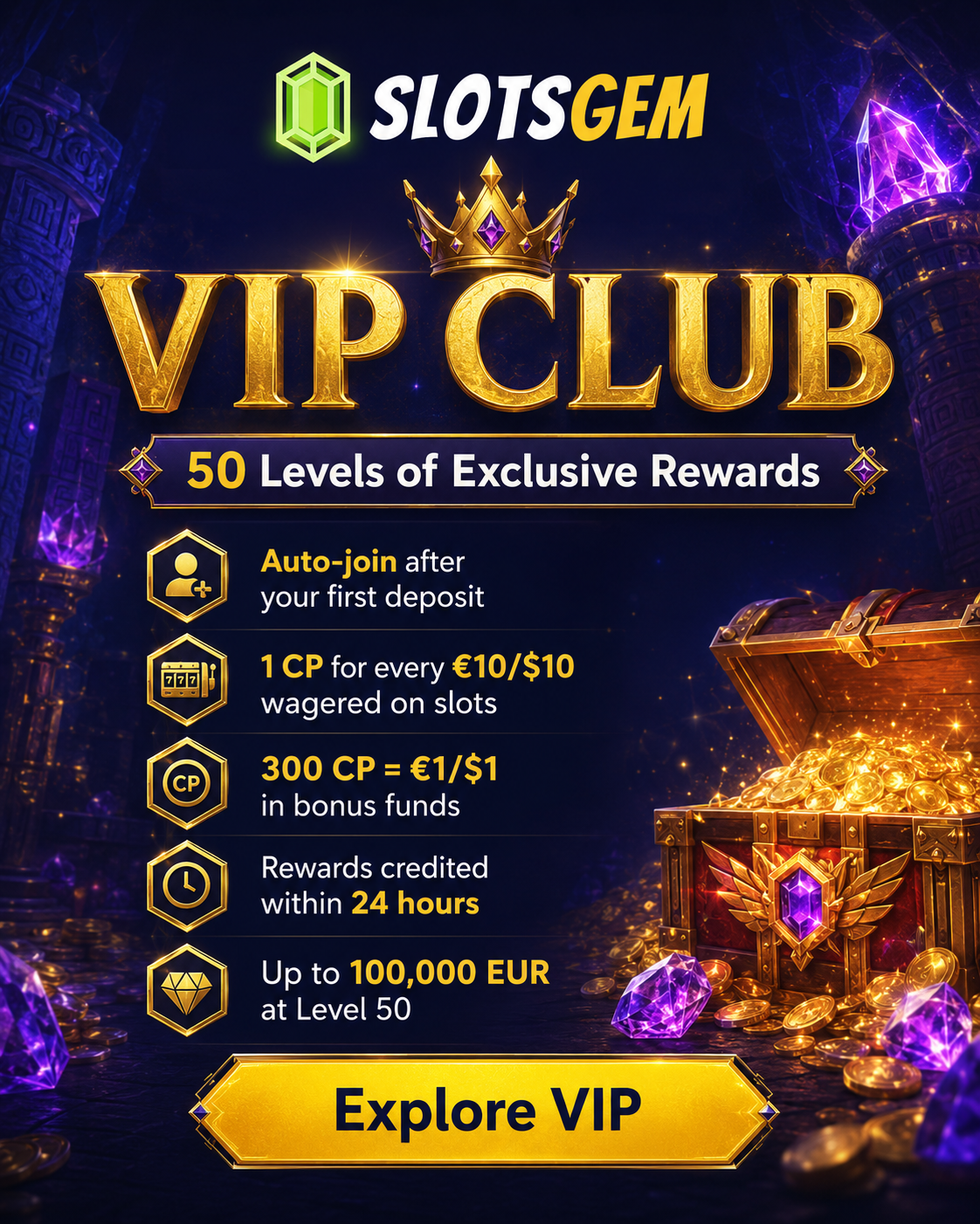SlotsGem Casino Canada – VIP Club with 50 loyalty levels