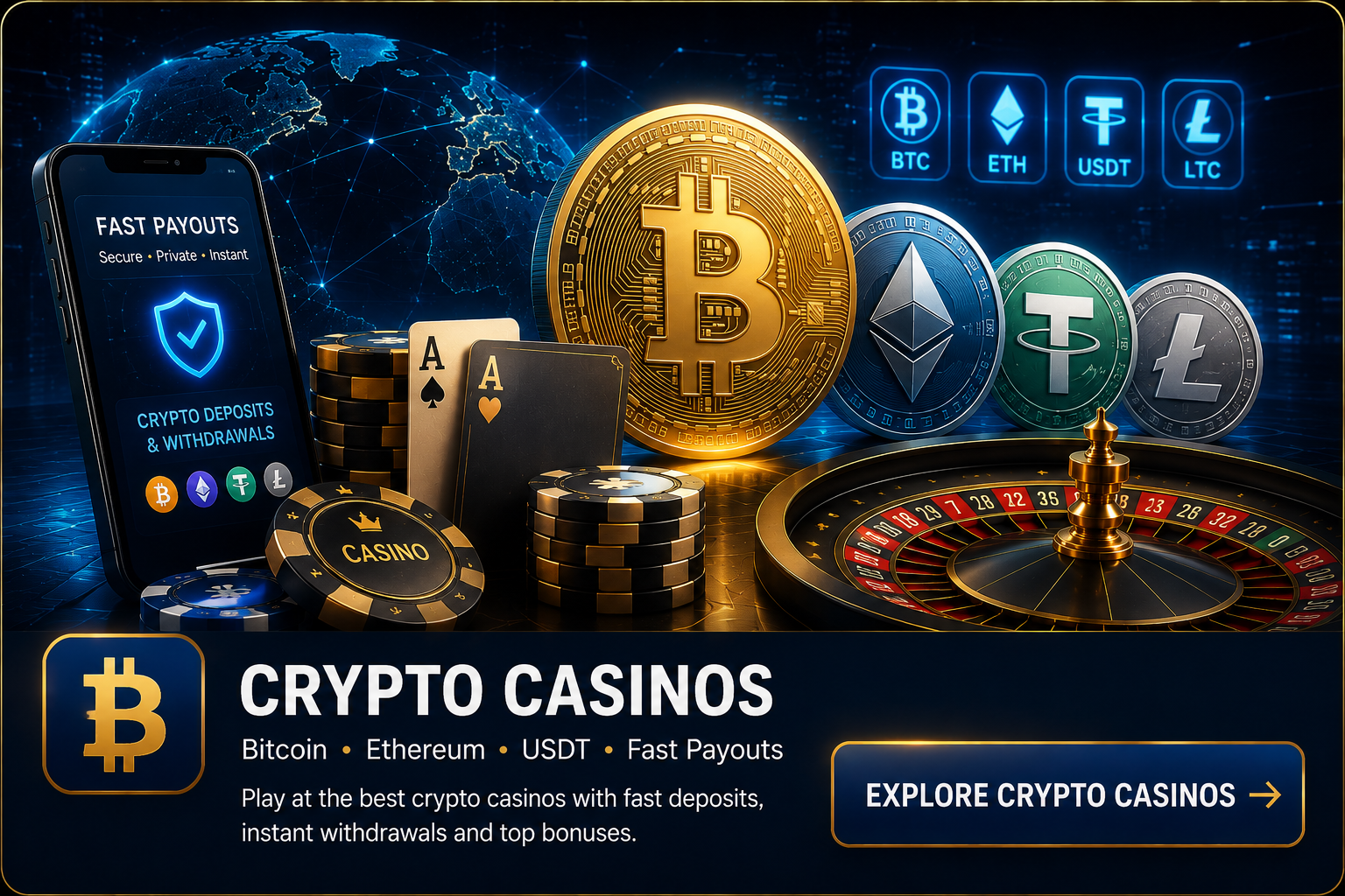 Crypto casinos supporting Bitcoin, Ethereum, USDT and Litecoin