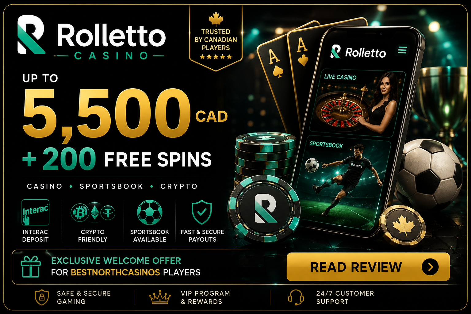 Rolletto Casino and sportsbook review for Canadian players