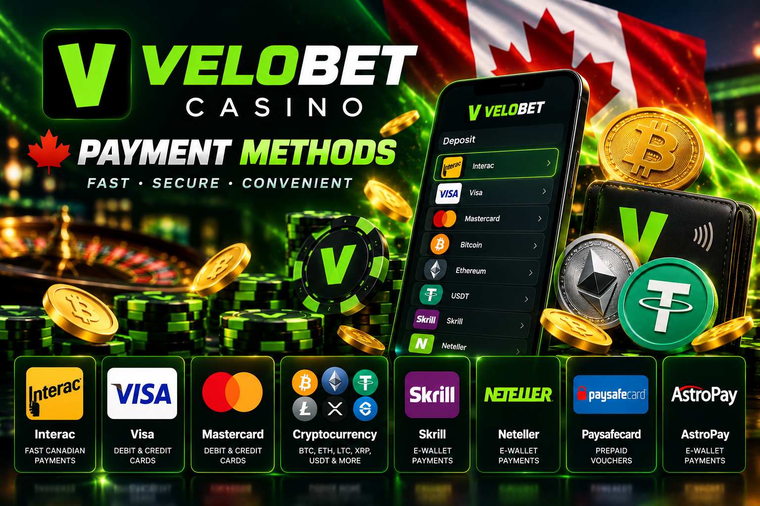 Velobet Casino Canada Payment Methods – Interac, Visa, Cryptocurrency and E-Wallets